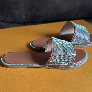 Elegant Brown Rhinestone Slide Sandals